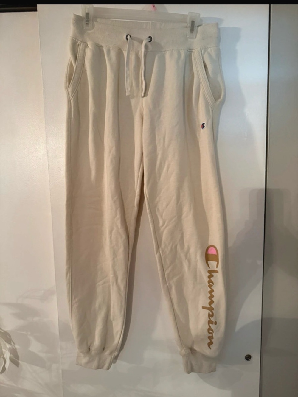 Champion Cream Jogger Sweatpants with Logo
